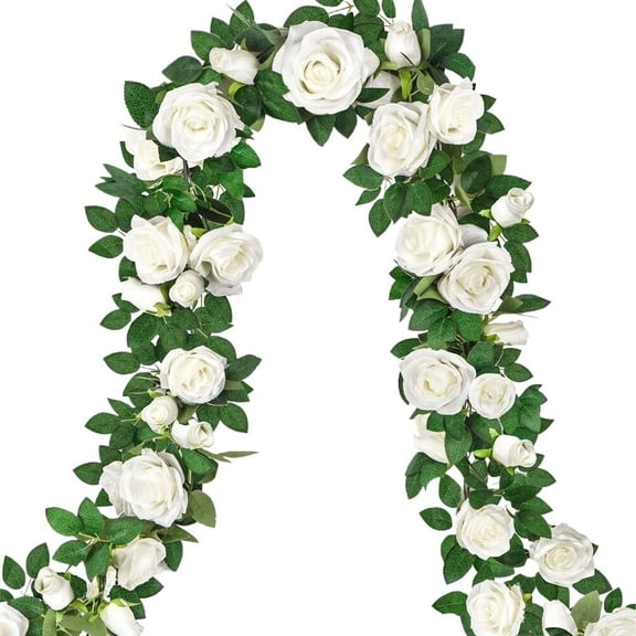 Heqing Boutique Clearance Artificial Eucalyptus Flower Garland with Fake Silk Rose Flower, Vine Rose Leaves Greenery Garland, for Wedding Arch Table Wall Backdrop Party Room Decor