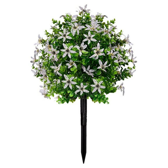 Heqing Boutique Clearance Artificial Eucalyptus Topiary Ball Trees with Flowers for Outdoor with Ground Spike Uv Resistant Faux Shrubs Fake Plants for indoor & Garden, Yard, Porch, Patio Decor