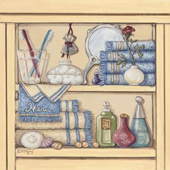 Her Bathroom Shelf Canvas Art - Janet Kruskamp (24 x 24)