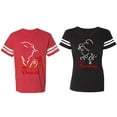 thumbnail image 1 of Her Beauty His Beast Matching Couple Cotton Jerseys (Men Red / Women Black) (Men XL / Women XL), 1 of 3