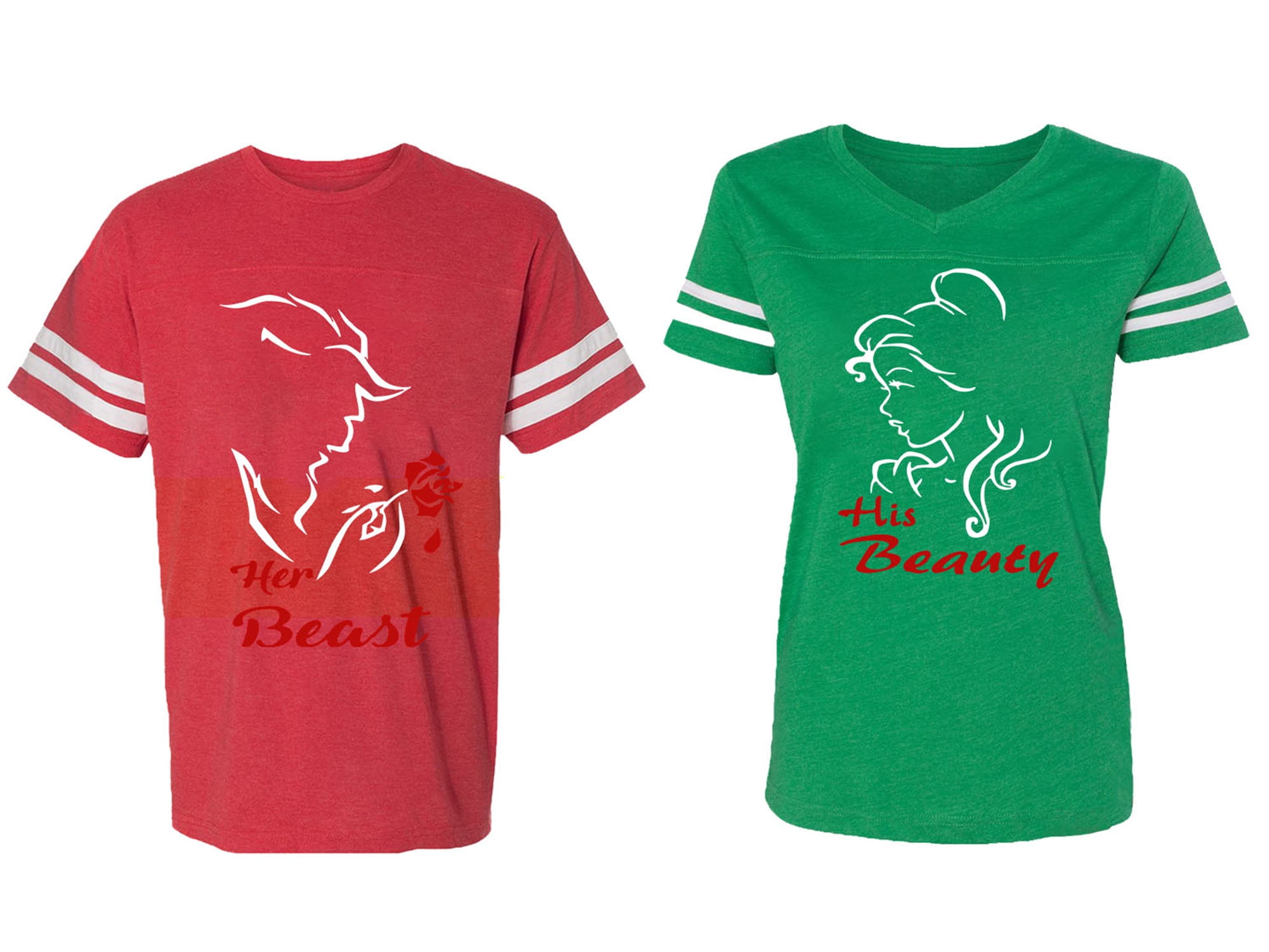 Her Beauty His Beast Matching Couple Cotton Jerseys (Men Red / Women