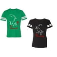 thumbnail image 1 of Her Beauty His Beast Unisex Couple Matching Cotton Jersey style T-Shirt Contrasting stripes on sleeves (Men Green / Women Black) (Men S / Women S), 1 of 3