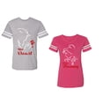 thumbnail image 1 of Her Beauty His Beast Unisex Couple Matching Cotton Jersey style T-Shirt Contrasting stripes on sleeves (Men Heather / Women Pink) (Men XXL / Women M), 1 of 3