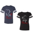 thumbnail image 1 of Her Beauty His Beast Unisex Couple Matching Cotton Jersey style T-Shirt Contrasting stripes on sleeves (Men Navy / Women Black) (Men S / Women S), 1 of 3