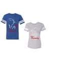 thumbnail image 1 of Her Beauty His Beast Unisex Couple Matching Cotton Jersey style T-Shirt Contrasting stripes on sleeves (Men Royal / Women Heather) (Men L / Women M), 1 of 3