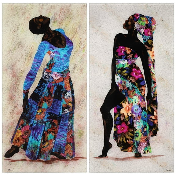 "Her Beauty I & II" Oversized 72"x 36" Frameless Free-Floating Reverse Printed Tempered Art Glass Panels Set