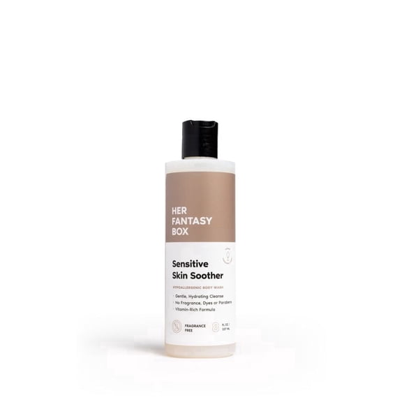 Her Fantasy Box | Sensitive Skin Soother Gentle Body Wash Fragrance-Free, Hypoallergenic Cleanser with Vitamins A, B6, C & E, pH Balanced, Vegan & Cruelty Free, 8 oz