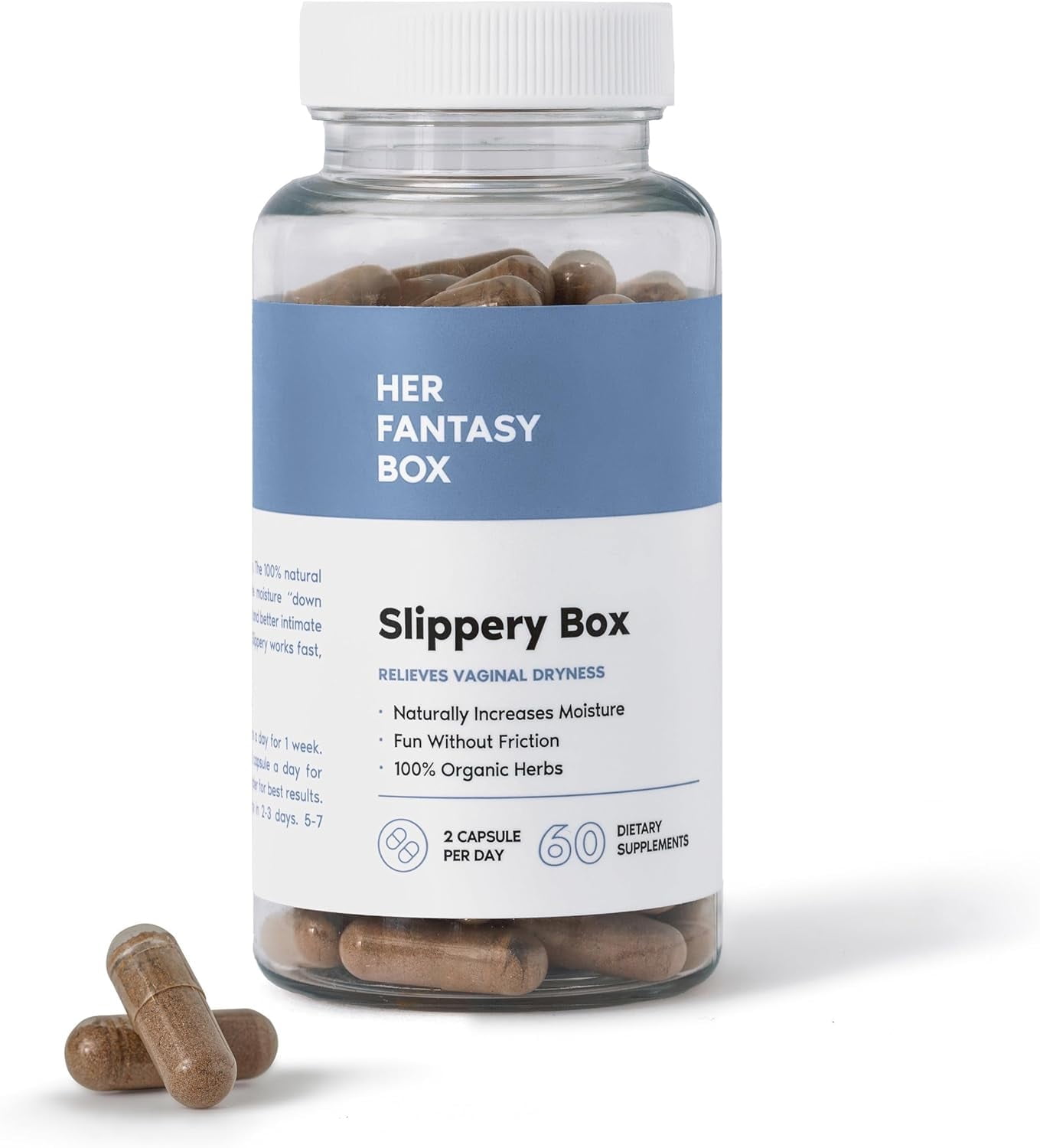 Her Fantasy Box Slippery Box Feminine Care Capsules for Vaginal Health, 60 Count