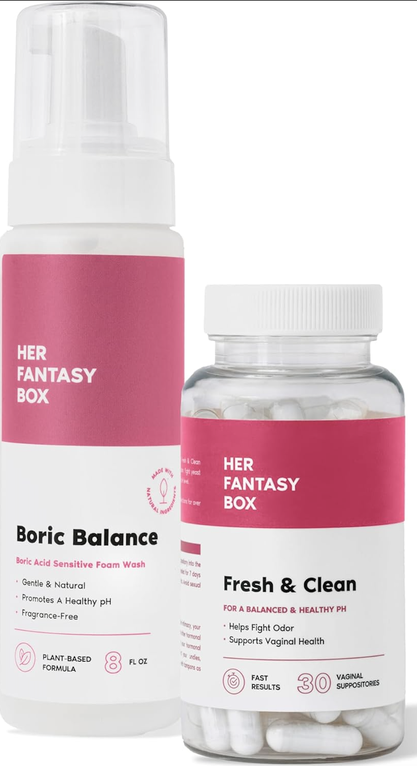 Her Fantasy Box The Fresh & Clean Kit: Boric Acid Vaginal Wash & Suppository Duo for Ultimate Freshness & Balance