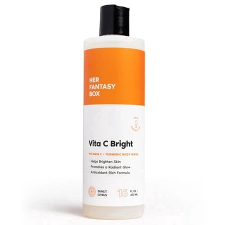 Her Fantasy Box | Vita C Bright Vitamin C Body Wash – Brightening & Radiance-Boosting Cleanser with Turmeric, Rosehip & Jojoba Oils, Vegan & pH Balanced, 16 oz