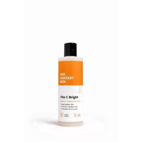 Her Fantasy Box | Vita C Bright Vitamin C Body Wash – Brightening & Radiance-Boosting Cleanser with Turmeric, Rosehip & Jojoba Oils, Vegan & pH Balanced, 8 oz