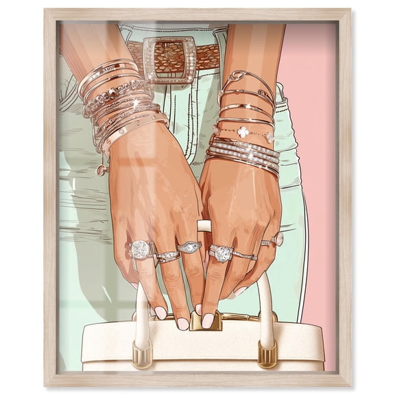 Her Favorite Jewelry Jeans Shadowbox Print Fashion Art by Art Remedy, Blonde Frame, 20 x 24