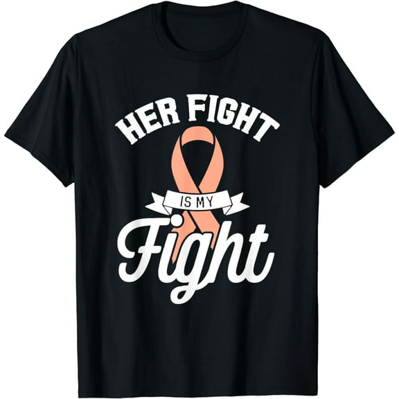 Her Fight My Fight Peach Ribbon Uterine Cancer Gift T-Shirt