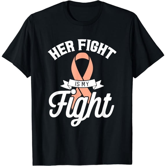 Her Fight My Fight Peach Ribbon Uterine Cancer Gift T-Shirt