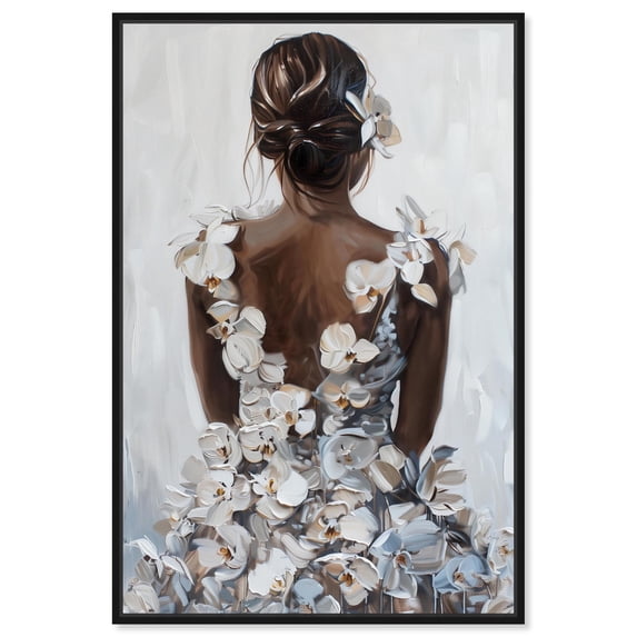Her Ivory Blossom Dress Canvas Inspiring Women Protraits by Art Remedy, Black Frame, 30" x 45"