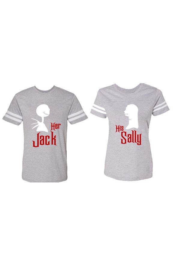 Her Jack His Sally Matching Couple Cotton Jerseys (Men Heather / Women Heather) (Men XL / Women XL)