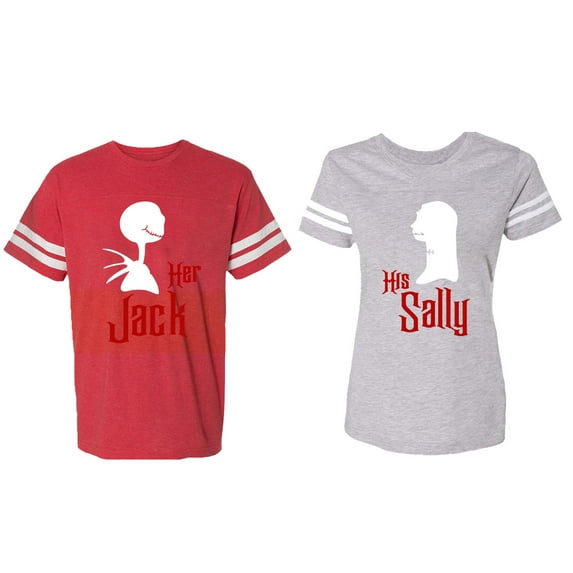 Her Jack His Sally Matching Couple Cotton Jerseys (Men Red / Women Heather) (Men L / Women M)