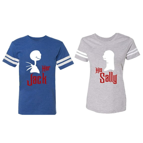 Her Jack His Sally Matching Couple Cotton Jerseys (Men Royal / Women Heather) (Men S / Women L)
