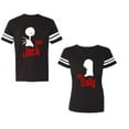 thumbnail image 1 of Her Jack His SallyUnisex Couple Matching Cotton Jersey style T-Shirt Contrasting stripes on sleeves (Men Black / Women Black) (Men S / Women XXL), 1 of 3