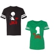 thumbnail image 1 of Her Jack His SallyUnisex Couple Matching Cotton Jersey style T-Shirt Contrasting stripes on sleeves (Men Black / Women Green) (Men XXL / Women XL), 1 of 3