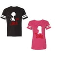 thumbnail image 1 of Her Jack His SallyUnisex Couple Matching Cotton Jersey style T-Shirt Contrasting stripes on sleeves (Men Black / Women Pink) (Men L / Women M), 1 of 3