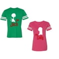 thumbnail image 1 of Her Jack His SallyUnisex Couple Matching Cotton Jersey style T-Shirt Contrasting stripes on sleeves (Men Green / Women Pink) (Men L / Women XXL), 1 of 3