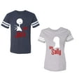thumbnail image 1 of Her Jack His SallyUnisex Couple Matching Cotton Jersey style T-Shirt Contrasting stripes on sleeves (Men Navy / Women Heather) (Men M / Women L), 1 of 3