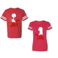 thumbnail image 1 of Her Jack His SallyUnisex Couple Matching Cotton Jersey style T-Shirt Contrasting stripes on sleeves (Men Red / Women Red) (Men M / Women S), 1 of 3