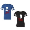 thumbnail image 1 of Her Jack His SallyUnisex Couple Matching Cotton Jersey style T-Shirt Contrasting stripes on sleeves (Men Royal / Women Black) (Men L / Women S), 1 of 3