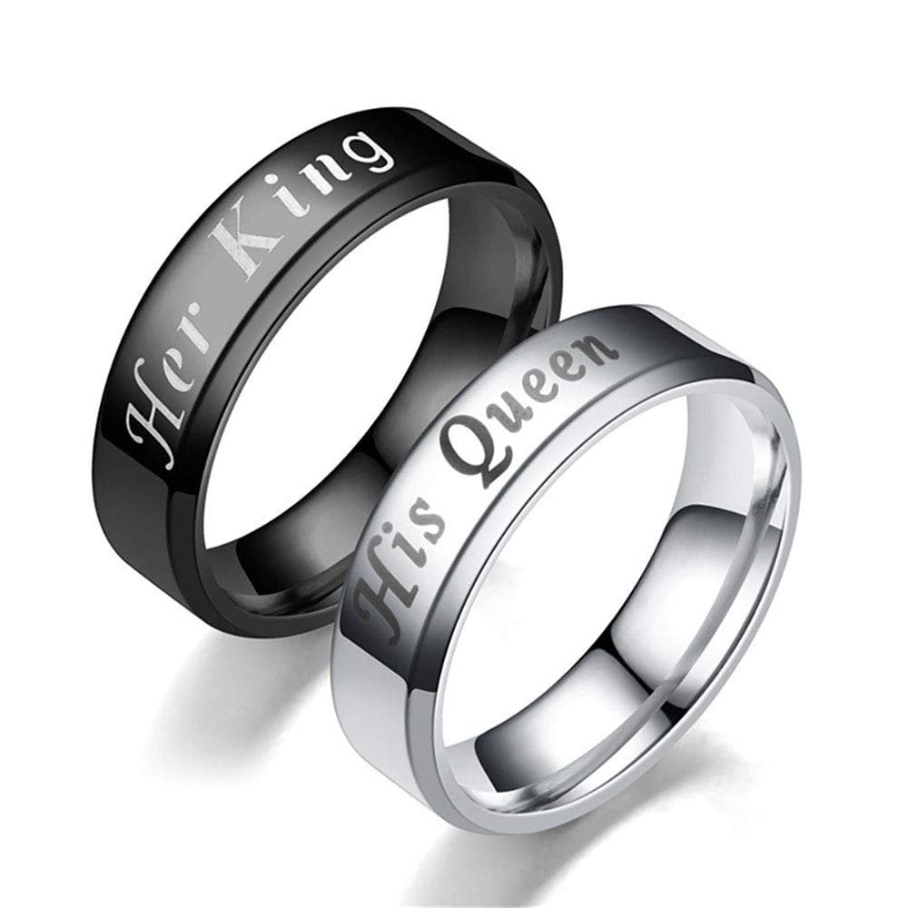 Black Her King Ring Stainless Steel Wedding Band Engagement Rings for Women and Men Couples Gifts for Him and Her (Black King Size 10), Men's