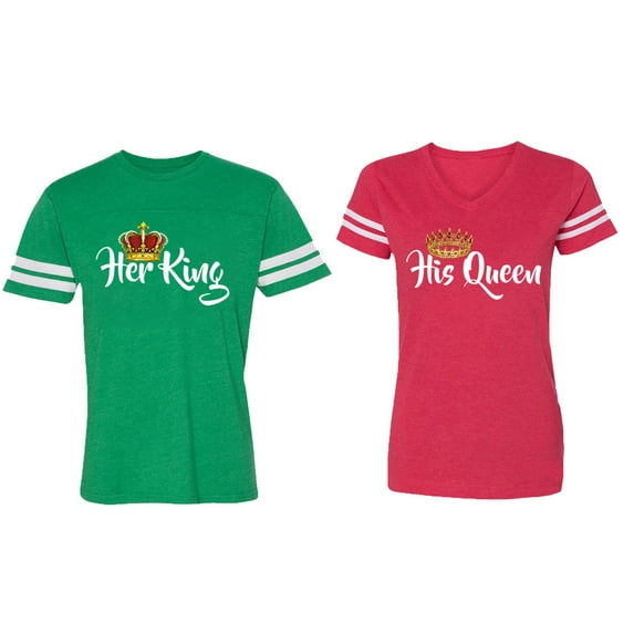Her King His Queen Matching Couple Cotton Jerseys (Men Green / Women Red) (Men S / Women S)