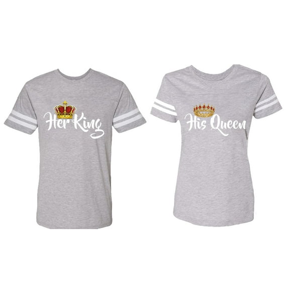 Her King His Queen Matching Couple Cotton Jerseys (Men Heather / Women Heather) (Men L / Women L)