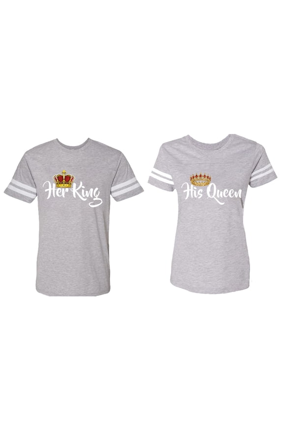 Her King His Queen Matching Couple Cotton Jerseys (Men Heather / Women Heather) (Men XXL / Women XXL)
