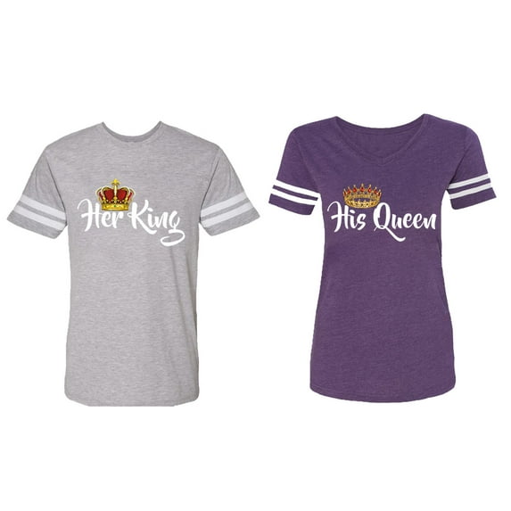 Her King His Queen Matching Couple Cotton Jerseys (Men Heather / Women Purple) (Men M / Women M)