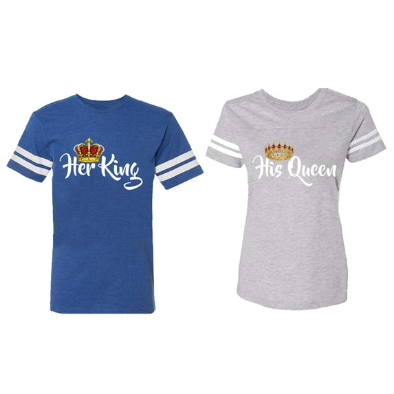 Her King His Queen Matching Couple Cotton Jerseys (Men Royal / Women Heather) (Men S / Women L)