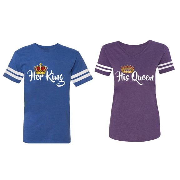 Her King His Queen Matching Couple Cotton Jerseys (Men Royal / Women Purple) (Men S / Women S)