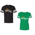 thumbnail image 1 of Her King His Queen Unisex Couple Matching Cotton Jersey style T-Shirt Contrasting stripes on sleeves (Men Black / Women Green) (Men L / Women XXL), 1 of 3