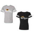 thumbnail image 1 of Her King His Queen Unisex Couple Matching Cotton Jersey style T-Shirt Contrasting stripes on sleeves (Men Heather / Women Black) (Men XL / Women XL), 1 of 3