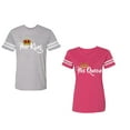 thumbnail image 1 of Her King His Queen Unisex Couple Matching Cotton Jersey style T-Shirt Contrasting stripes on sleeves (Men Heather / Women Pink) (Men M / Women XL), 1 of 3