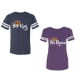 thumbnail image 1 of Her King His Queen Unisex Couple Matching Cotton Jersey style T-Shirt Contrasting stripes on sleeves (Men Navy / Women Purple) (Men XL / Women L), 1 of 3