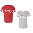 thumbnail image 1 of Her King His Queen Unisex Couple Matching Cotton Jersey style T-Shirt Contrasting stripes on sleeves (Men Red / Women Heather) (Men XXXL / Women XXL), 1 of 3
