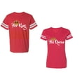 thumbnail image 1 of Her King His Queen Unisex Couple Matching Cotton Jersey style T-Shirt Contrasting stripes on sleeves (Men Red / Women Red) (Men L / Women XXL), 1 of 3