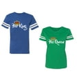 thumbnail image 1 of Her King His Queen Unisex Couple Matching Cotton Jersey style T-Shirt Contrasting stripes on sleeves (Men Royal / Women Green) (Men L / Women M), 1 of 3
