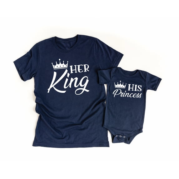 Her King Men's T-Shirt Crown Graphic His Princess Baby Bodysuit Kids Toddler Shirt