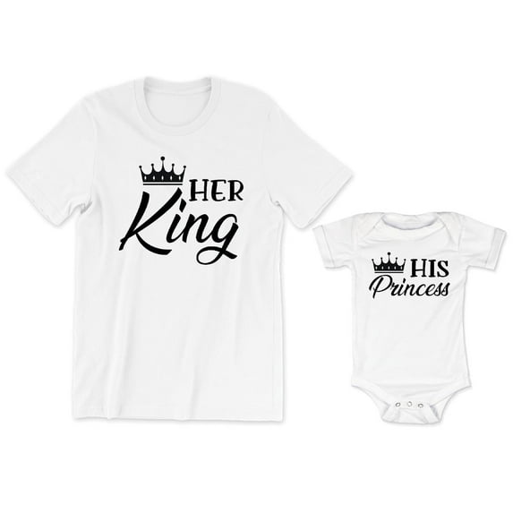 Her King Men's T-Shirt Crown Graphic His Princess Baby Bodysuit Kids Toddler Shirt