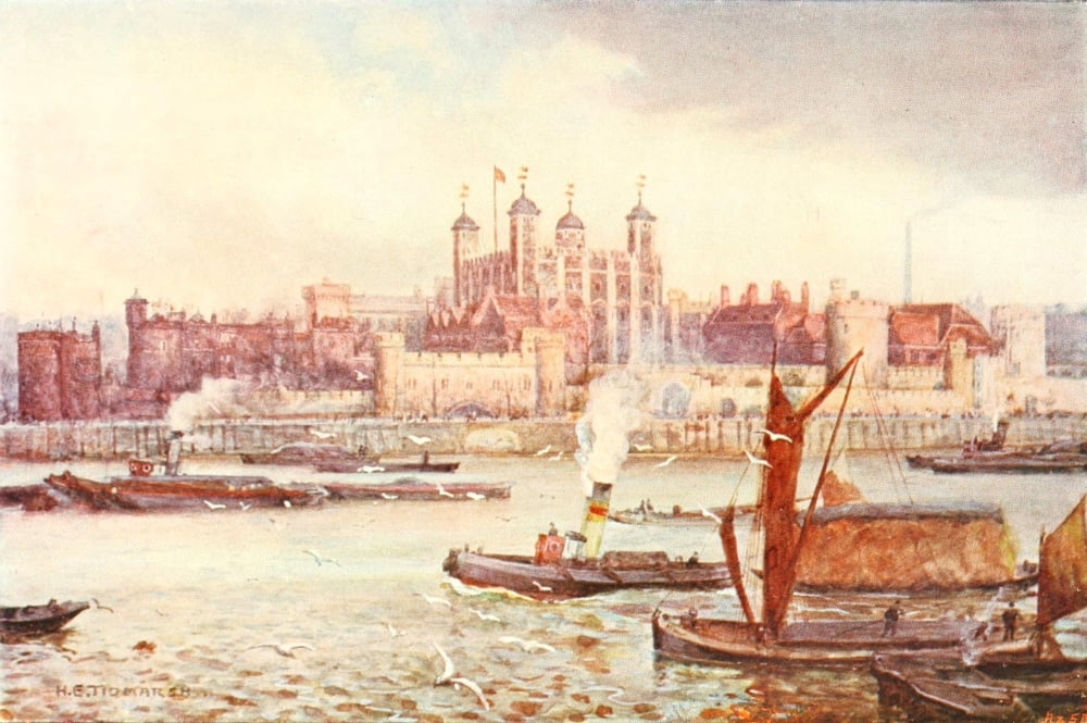 Her Majestys Tower 1901 Tower of London from the River Canvas Art - H Tidmarsh (18 x 24)