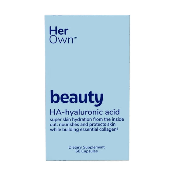 Her Own Beauty Hyaluronic Acid Capsules, Skin Hydration, Essential Collagen, Hyaluronic Acid, 60 Ct