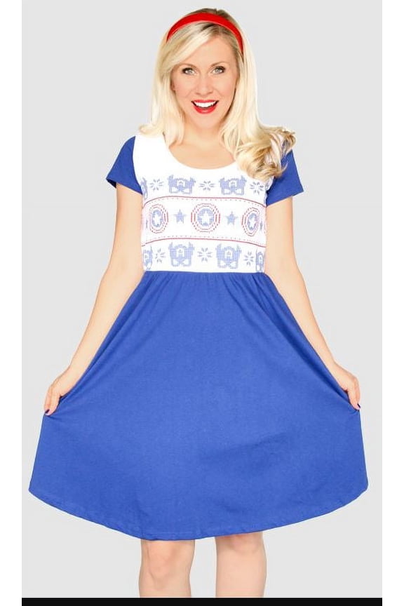 Marvel Captain America Fair Isle A-Line Dress W/Caps Mask and Shield (Small)