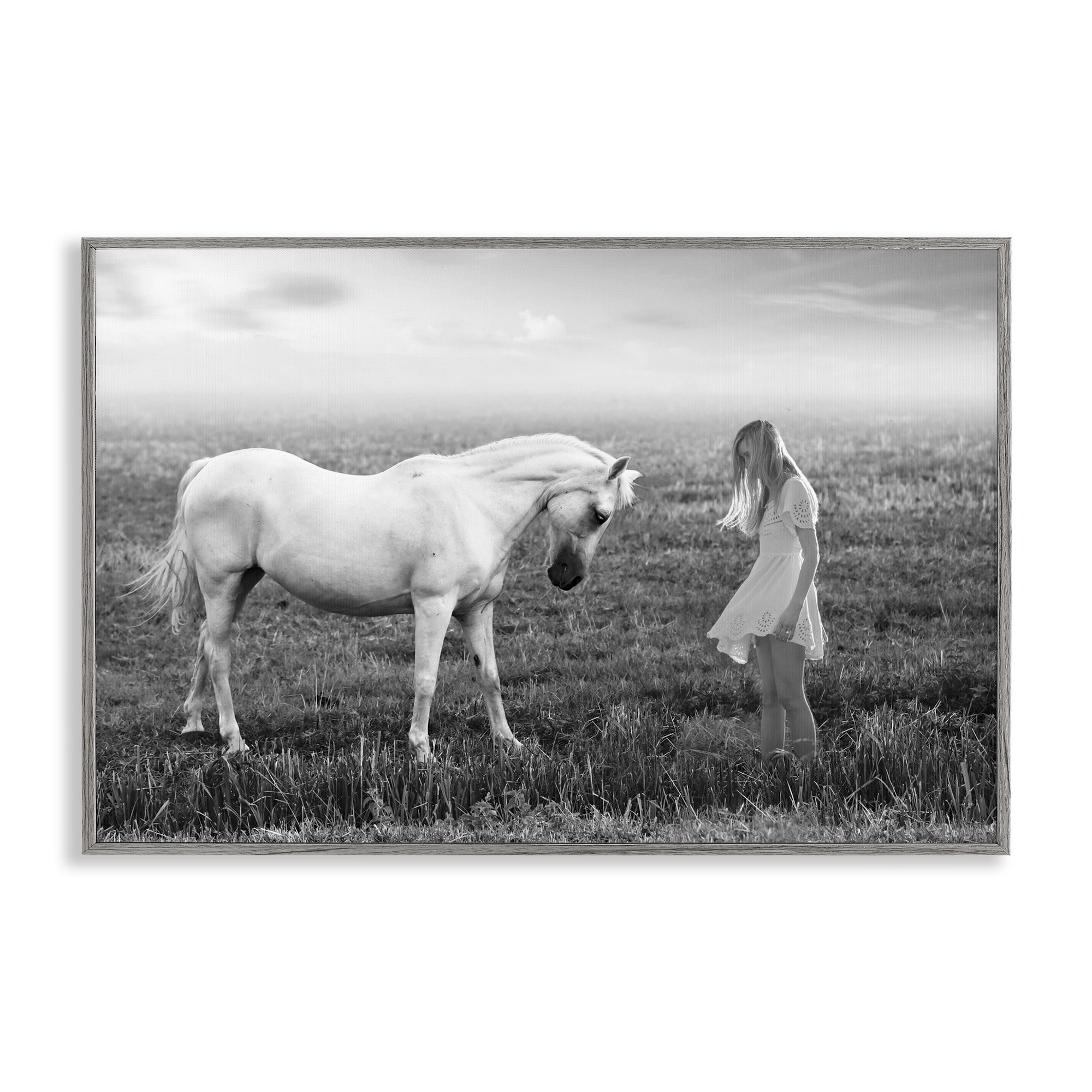 Her White Horse Gray Framed Giclee Art, design by Ata Alishahi