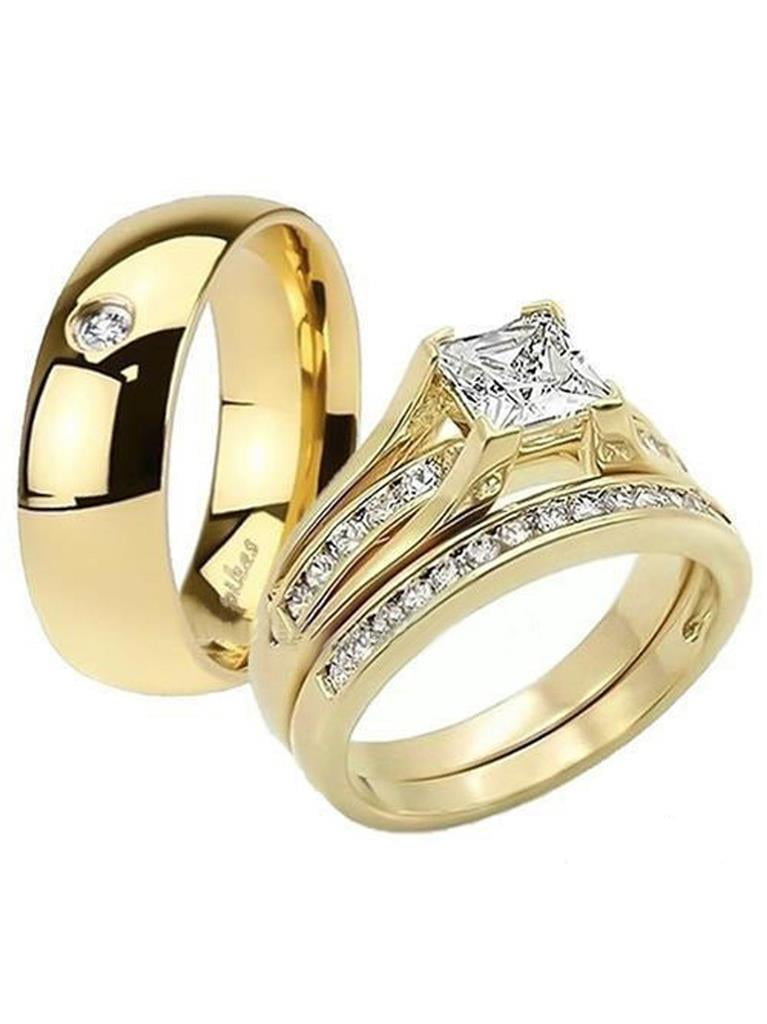 Marimor His & Her Wedding Ring Set - 14K Gold Plated Stainless Steel With Cubic Zirconia Stones - View #10